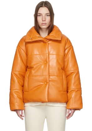 Nanushka Orange Hide Puffer Vegan Leather Jacket