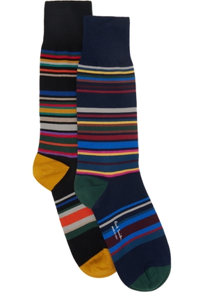 Paul Smith Two-Pack Black & Navy Yodel Stripe Socks