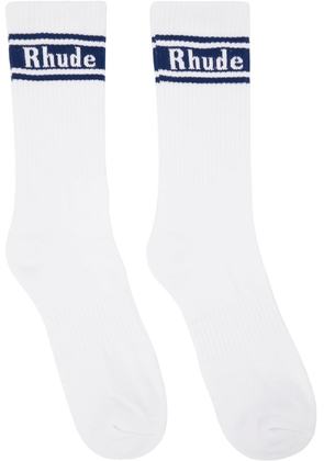 Rhude White & Navy Stripe Logo Socks