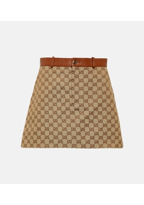 Gucci GG leather-trimmed canvas miniskirt