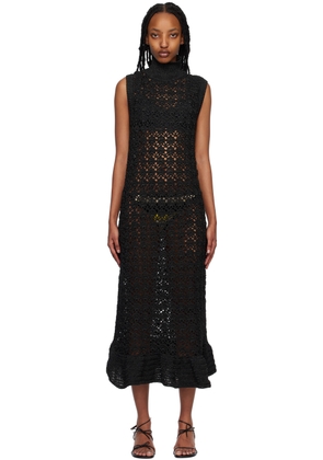 GANNI Black Semi-Sheer Midi Dress