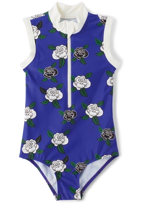 Mini Rodini Kids Blue Rose Zip One-Piece Swimsuit