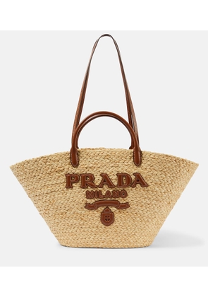 Prada Logo leather-trimmed raffia basket bag