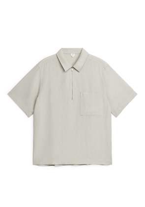 Half-Zip Short-Sleeved Shirt - Beige