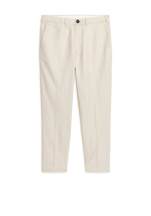 Regular Cropped Cotton-Linen Trousers - Beige