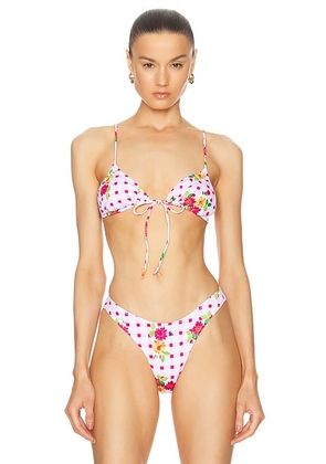 Heavy Manners Triangle Front Tie Bikini Top in Minetta Street - Pink. Size L (also in M, S, XL, XS).