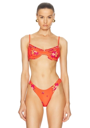 Heavy Manners Ruffle Underwire Bikini Top in Baxter Street - Coral. Size L (also in M, S, XL, XS).
