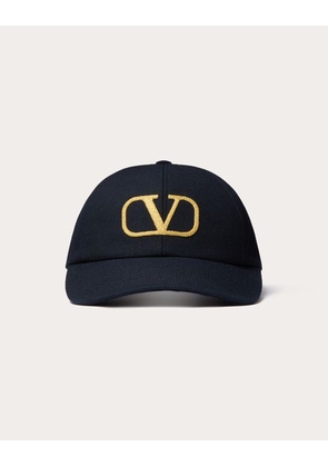 Valentino Garavani VLOGO SIGNATURE COTTON BASEBALL CAP Woman BLUE/GOLD 55