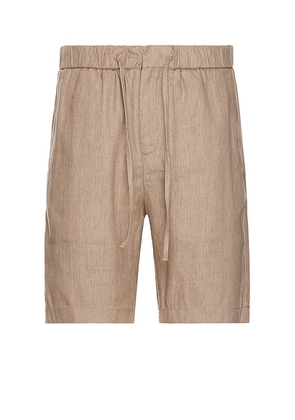 Frescobol Carioca Felipe Linen Shorts in Truffle - Tan. Size 28 (also in 30, 32, 34).