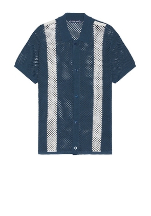 Frescobol Carioca Castillo Short Sleeve Crochet Cardigan in Perennial Blue - Blue. Size L (also in M, S, XL/1X).