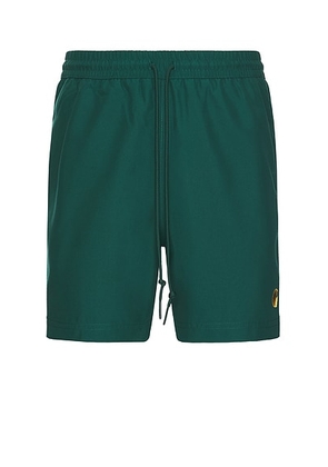 Carhartt WIP Chase Swim Trunks in Chervil & Gold - Green. Size L (also in M, S, XL/1X).