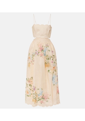 Zimmermann Halliday scalloped floral linen midi dress