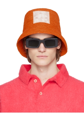 JACQUEMUS Orange Le Raphia 'Le Bob Ficiu' Bucket Hat