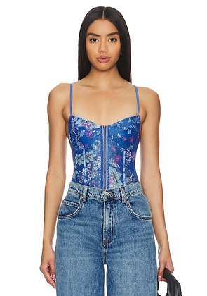 Free People x Intimately FP Printed Night Rhythm Bodysuit In Floral Combo in Blue. Size L, S, XL, XS.