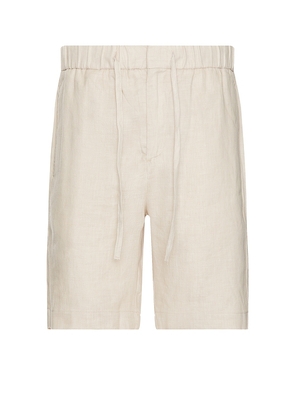 Frescobol Carioca Felipe Linen Shorts in Cream. Size 30, 34.