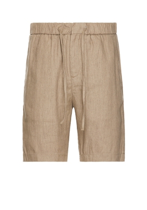 Frescobol Carioca Felipe Linen Shorts in Tan. Size 30, 32, 34.