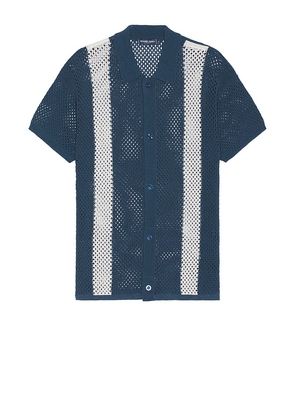 Frescobol Carioca Castillo Short Sleeve Crochet Cardigan in Blue. Size M, S, XL/1X.
