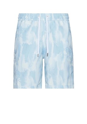 Frescobol Carioca Board Seascape Print Swim Shorts in Baby Blue. Size M, S, XL/1X.
