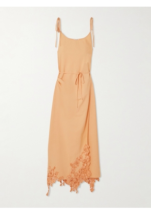 Acne Studios - Asymmetric Corded Lace-trimmed Cotton Maxi Wrap Dress - Orange - EU 32,EU 34,EU 36,EU 38,EU 40