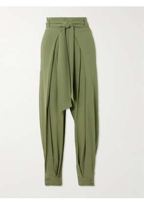 Loro Piana - Gralan Belted Pleated Silk-crepe Tapered Pants - Green - IT40,IT42,IT44