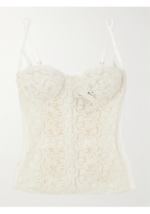 Kiki de Montparnasse - Lola Embroidered Tulle Underwired Bustier Top - Ivory - x small,small,medium,large