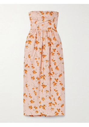 LoveShackFancy - Luxie Strapless Floral-print Cotton-voile Midi Dress - Orange - US00,US0,US2,US4,US6,US8,US10,US12