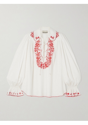 ALÉMAIS - Hearts Embroidered Organic Cotton-poplin Shirt - Ivory - UK 4,UK 6,UK 8,UK 10,UK 12,UK 14