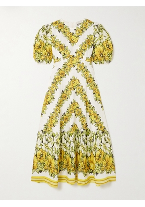 ALÉMAIS - Gisela Floral-print Linen Midi Dress - Yellow - UK 6,UK 8,UK 10,UK 12,UK 14