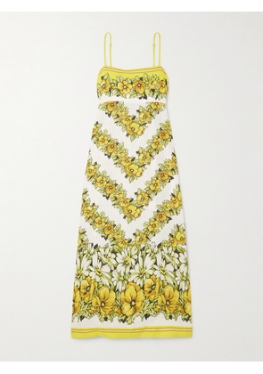 ALÉMAIS - Gisela Floral-print Linen Midi Dress - Yellow - UK 6,UK 8,UK 10,UK 12,UK 14