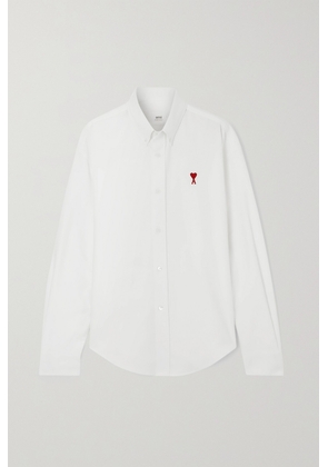 AMI PARIS - Embroidered Cotton Oxford Shirt - White - x small,small,medium,large