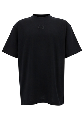 44 Label Group Black T-Shirt With Logo Embroidery And Print In Cotton Man T-Shirt