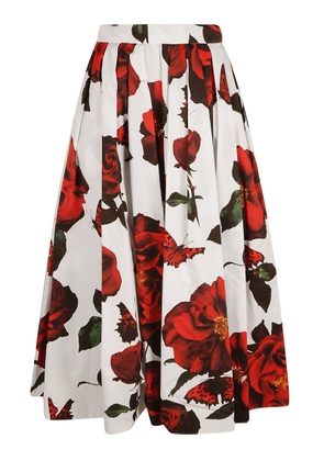 Alexander Mcqueen Rose Print Pleated Midi Skirt