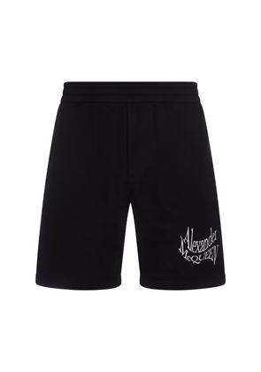 Alexander Mcqueen Black Shorts With Distorted Logo