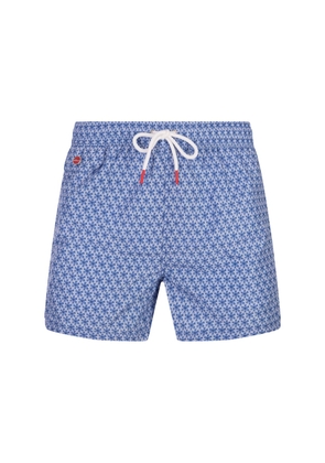 Kiton Blue Swim Shorts With Geometric Floral Pattern