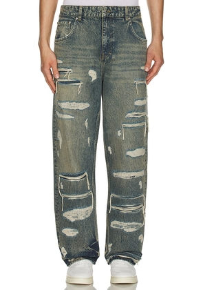 REPRESENT R3d Double Destroyer Baggy Jeans in Blue. Size 32, 34, 36.