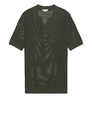 onia Mesh Knit Polo in Olive. Size M, S, XL/1X.