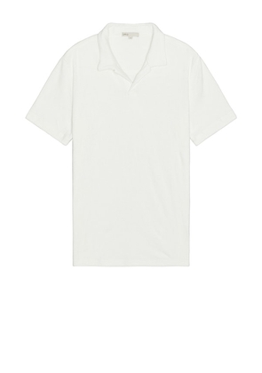 onia Towel Terry Johnny Collar Polo in White. Size M, S, XL/1X.