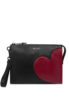 Moschino heart-appliquéd leather clutch bag - Black
