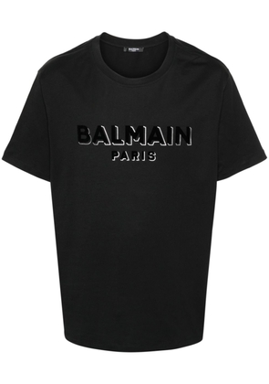 Balmain flocked-logo cotton T-shirt - Black
