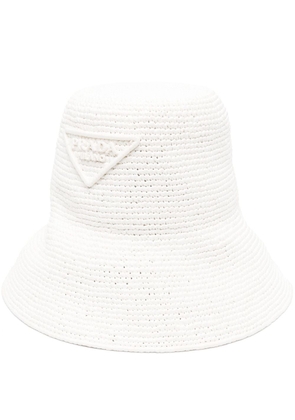Prada triangle-logo crochet bucket hat - White
