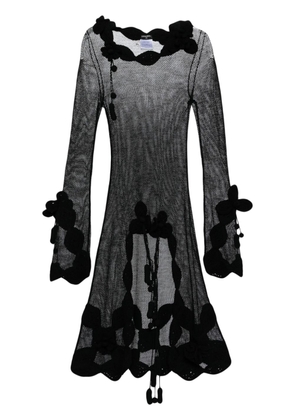 CHANEL Pre-Owned floral-appliqué semi-sheer dress - Black