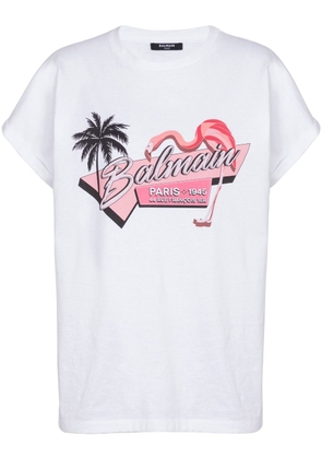 Balmain Flamingo-print cotton T-shirt - White