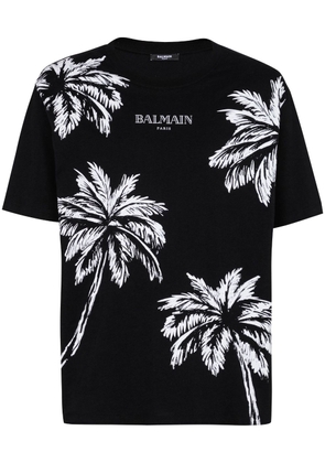 Balmain palm tree-print cotton T-shirt - Black