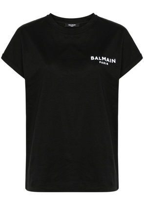 Balmain flocked-logo cotton T-shirt - Black