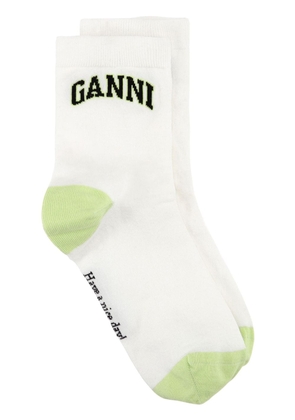 GANNI logo-intarsia colour-block socks - White