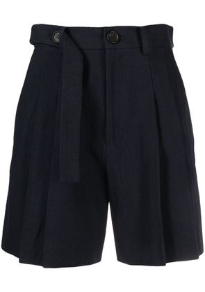 Yohji Yamamoto belted-waist cotton-hemp shorts - Blue