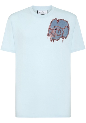 Philipp Plein Dripping Skull-print cotton T-shirt - Blue