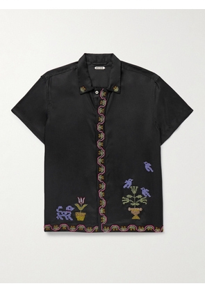 BODE - Garden Sampler Bead-Embellished Silk-Twill Shirt - Men - Black - S