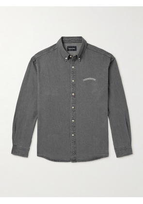 thisisneverthat - Button-Down Collar Logo-Embroidered Denim Shirt - Men - Gray - S