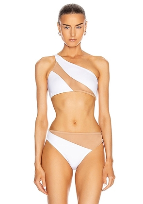 Norma Kamali Snake Mesh Bra Swimsuit in White & Nude Mesh - White. Size XL (also in L, XS).